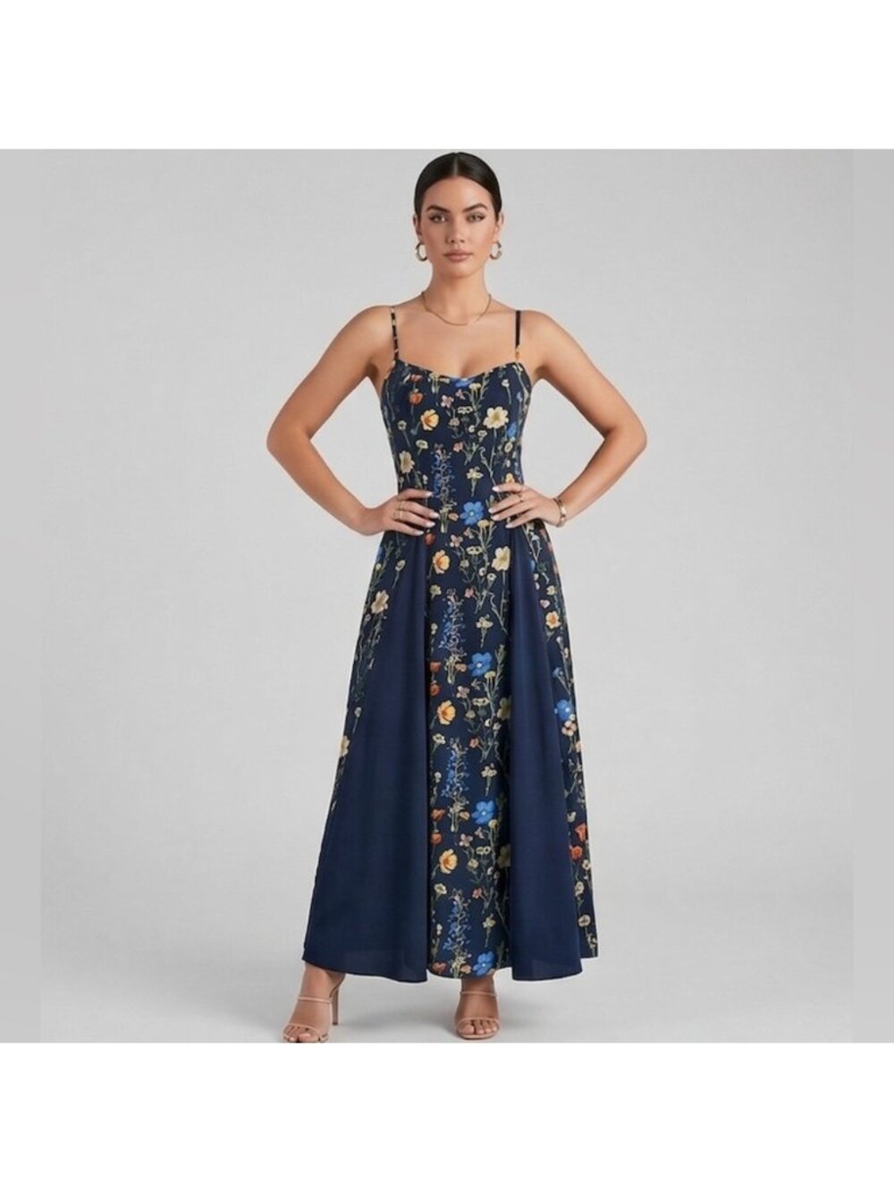 Midnight Navy Floral Print Maxi Dress - Picture 7 of 10